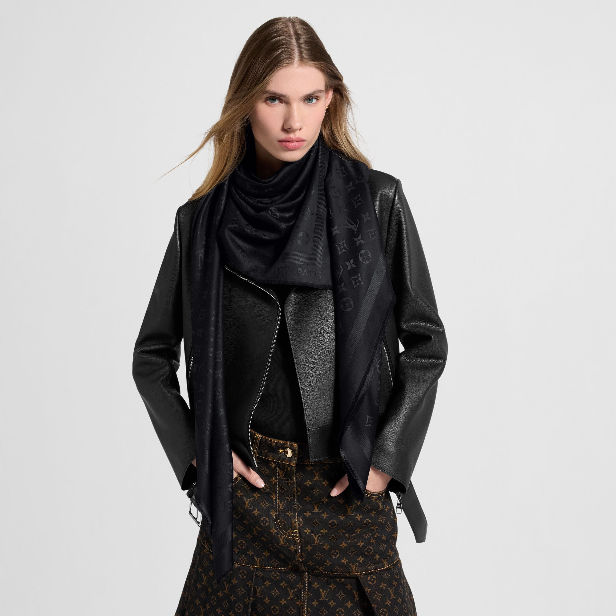 Monogram Blanket Shawl - Oversized Square Black Scarf | LOUIS